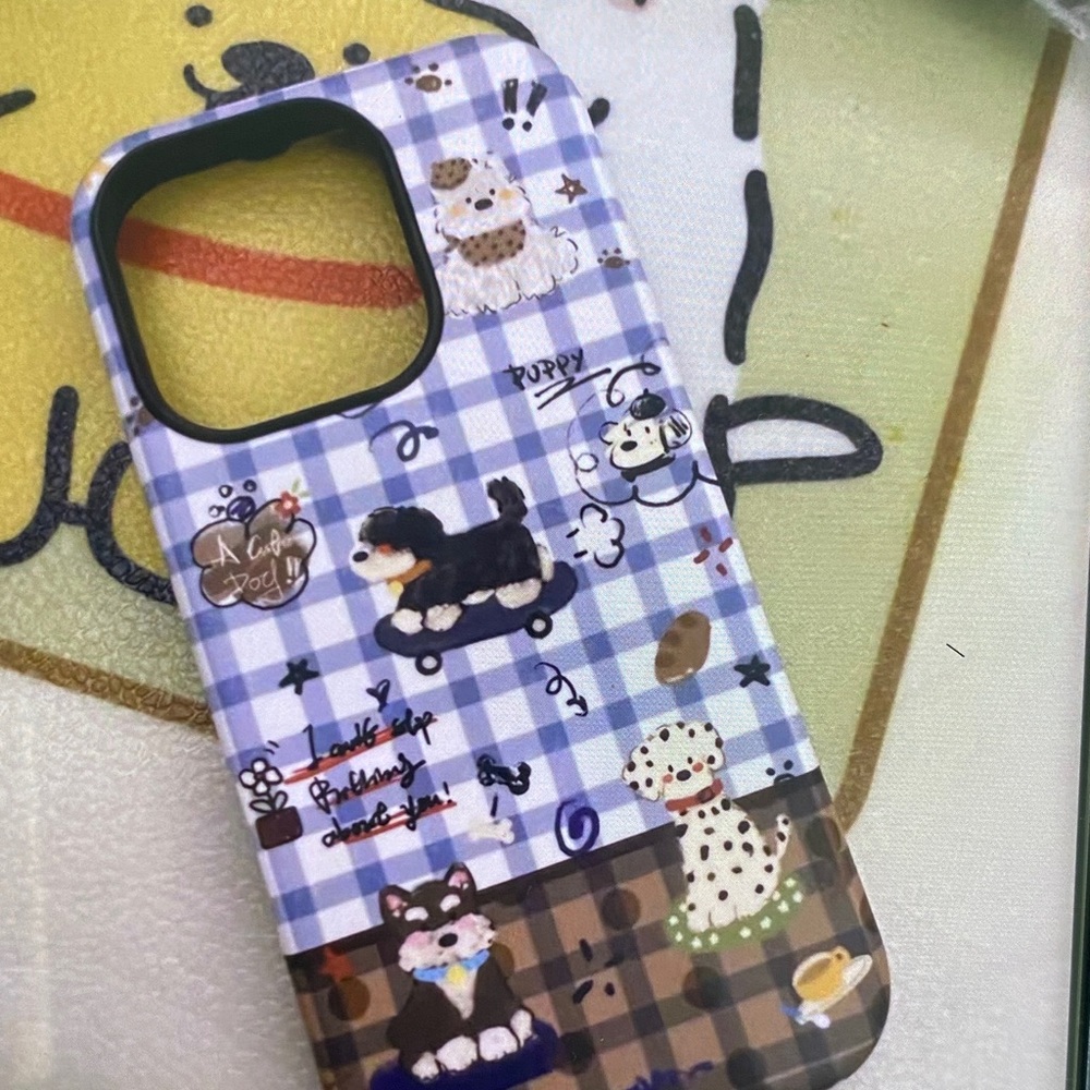 Cute Dog Pattern Phone Case - Blue and Brown